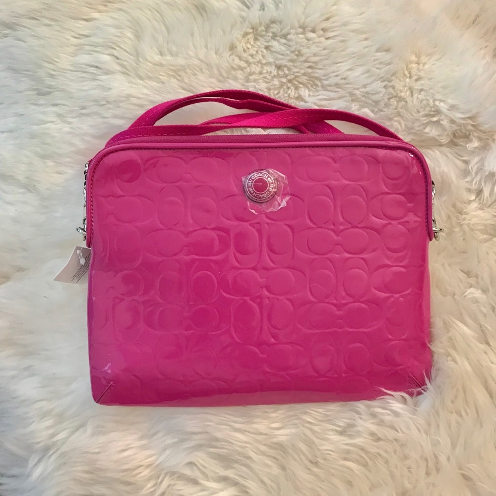 Coach patent leather tablet bag with strap